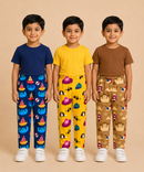 Pure Cotton Boys Printed Track Pant for Casual Night wear for Kids | Age 0 To 8 Years (Pack of 3)