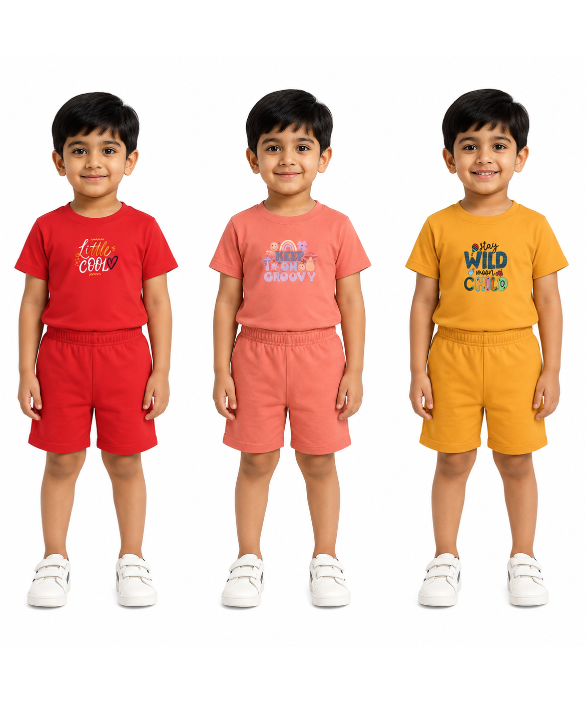 Kids Cartoon Print T-Shirt & Shorts Co-Ord Set for Boys | Age 6 Months-3 Years | Pack Of 3 Set Combo