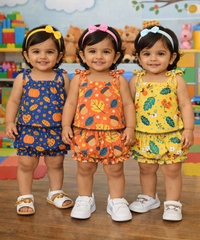 Boy & Girl Baby Printed Top Knot Dress | Top and Shorts Set | 100% Pure Cotton (Pack of 3 Sets Combo)