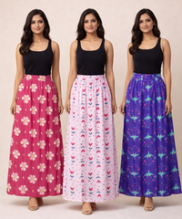Rayon Floral Printed Skirt for Women Casual & Party Wear | Combo (Pack of 3)