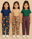Pure Cotton Girls Printed Track Pant for Casual Night wear for Kids | Age 0 To 8 Years (Pack of 3)