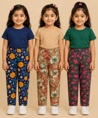 Pure Cotton Girls Printed Track Pant for Casual Night wear for Kids | Age 0 To 8 Years (Pack of 3)
