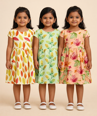 Girl Kids Frock 100% Cotton Floral Printed Gown Dress/Frock Dress | Age 1 to 8 Years (Pack of 3 Pieces)