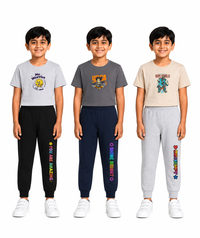 Boys Graphic Printed T-Shirt & Typography Track Pant Co-Ord Set | Age 2-5 Years | Pack Of 3 Set
