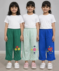 Pure Cotton Embroidered 3/4 Pajama Pant for Casual wear for Girl Kids Age 0 To 6 Years (Pack of 3)