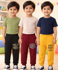Cotton Track Pant with Bottom Cuff | Random Cartoon Printed | Age 0 to 5 Years (Pack of 3 Pieces)