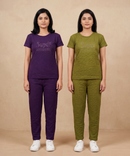 Women Textured Polyester Co-ord Set | Half Sleeve Top & Pants | Pack of 2 Set Combo