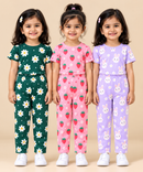 Girl Kids All Over Printed Tshirt and pant Co-ord Set | Age 6 Months to 4 Years (Pack of 3 Sets)