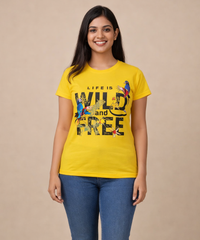 Premium Woman Half Sleeve T-Shirt / Round Neck Printed T-Shirt / Yellow Color
