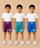 Kids Double Side Stripe Sports Shorts | Cotton Casual Shorts for Boys | Age 6-9 Years | Pack Of 3 Pieces Combo