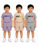 Kids Typography Print T-Shirt & Shorts Co-Ord Set for Boys | Age 6 Months-3 Years | Pack Of 3 Set Combo