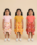 Cotton Fish Midi Floral Printed Skirt | Casual wear for Girl Kids Age 2 To 9 Years (Pack of 3)