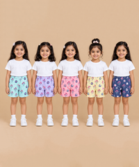 Girls Printed Cotton Shorts | Soft Elastic Waist Casual Shorts | Age 4 to 12 Years (Pack of 5 Pieces)