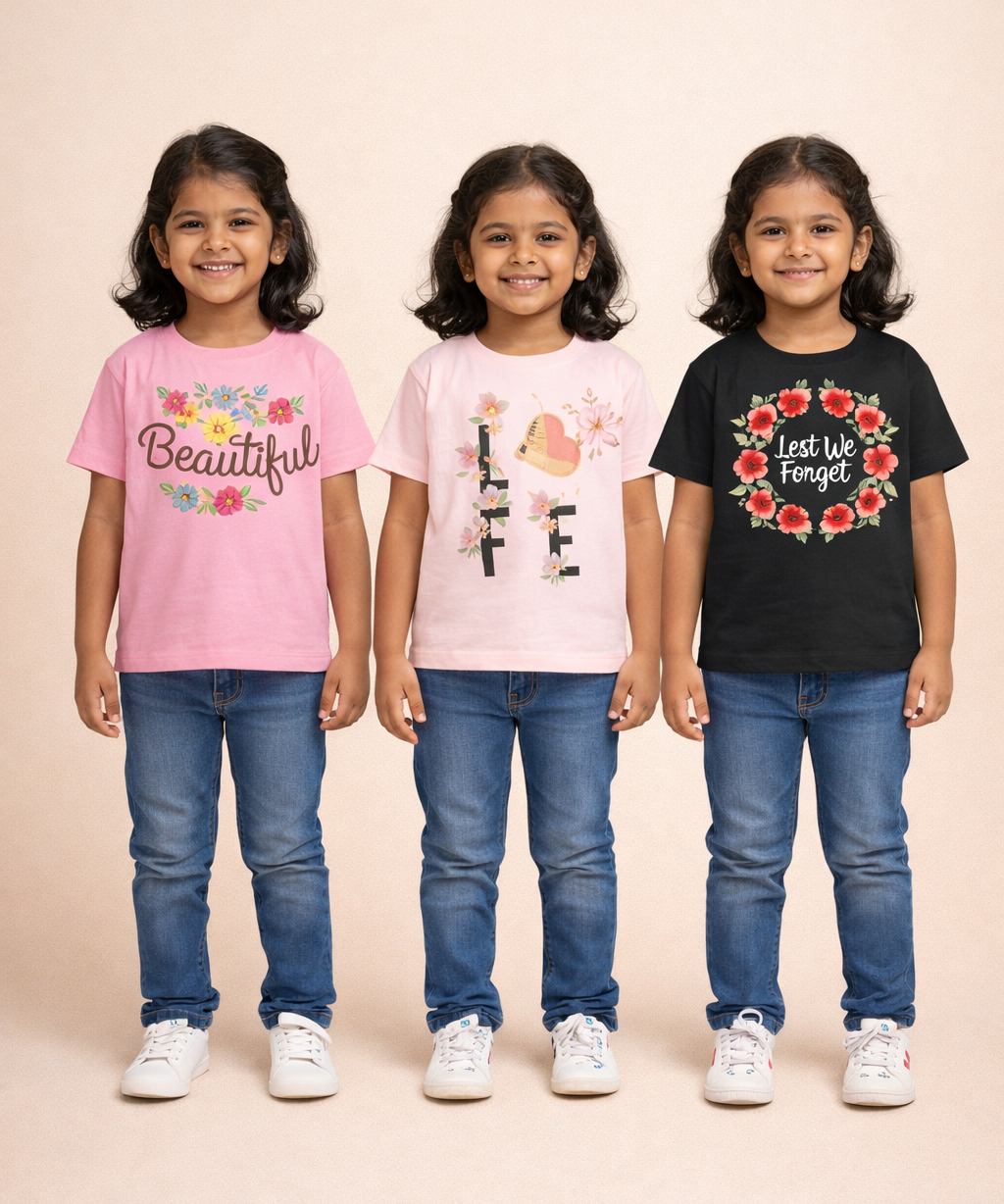 Kids 100% Cotton Fine Tshirt With Printed Multi Colour | Age 1 to 6 Years (Pack of 3 Pieces)