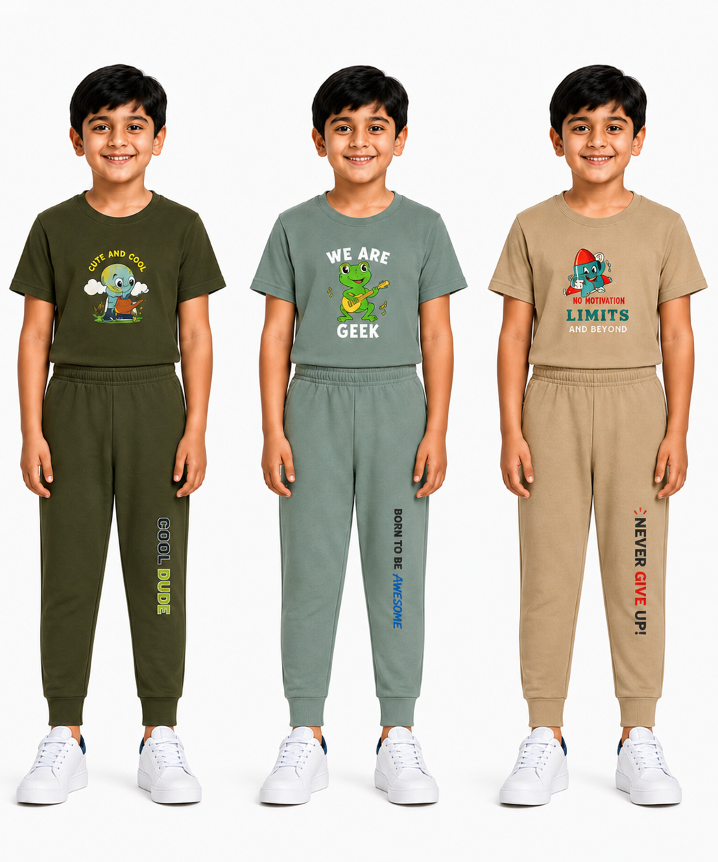 Boys Graphic Printed T-Shirt & Typography Track Pant Co-Ord Set | Age 2-5 Years | Pack Of 3 Set