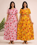 Maternity Feeding Maxi Dress | Nursing Friendly Nighty Style (Pack of 2 Pieces)