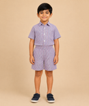 Polyester Checked Shirt and Shorts Set for Boy Kids Casual Wear Half Sleeve Co-Ord Set with Elastic Waist Shorts | Age 6 to 7 Years