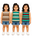 Cotton Stripes Girls Kids Sleeveless Tshirt (Pack of 3)