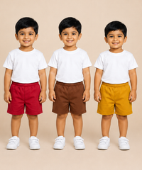 Pure Cotton Plain Shorts for Boys Kid with Elastic Age 3 Months to 4 Years (Pack of 3)