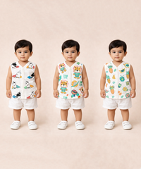 Baby Boys Sleeveless Muslin Cotton Printed Jebla Vest | 3–6 Months (Pack of 3)