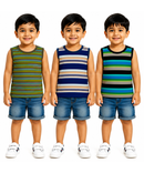 Cotton Stripes Kids Sleeveless Tshirt (Pack of 3)