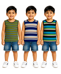 Cotton Stripes Kids Sleeveless Tshirt (Pack of 3)