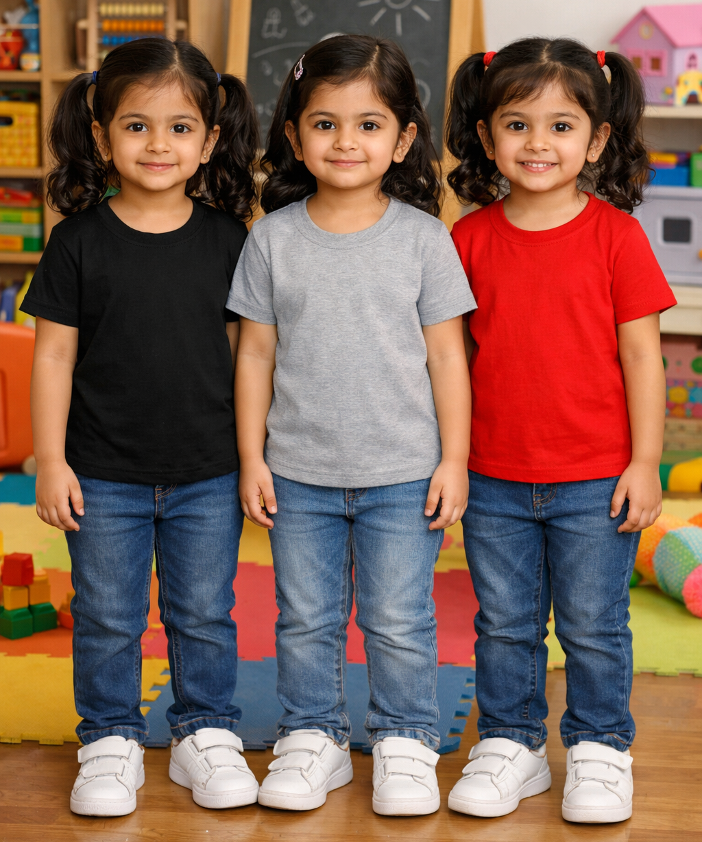 Kids Cotton Girls Tshirt Plain Multi Color | Age 0 to 6 Years (Pack of 3 Pieces)