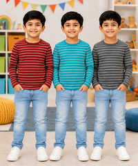 Kids Stripes Full Sleeve Cotton Tshirt | Age 0 to 3 Years (Pack of 3 Pieces)
