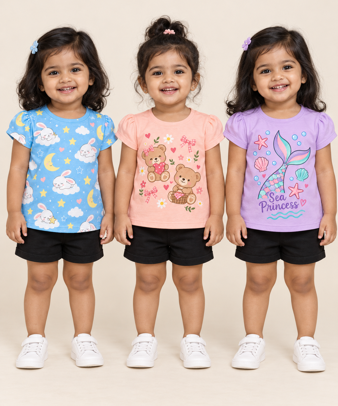 Baby Girls All Over Printed Cotton T-Shirt Multi Colour | Age 3 to 24 Months (Pack of 3 Pieces)