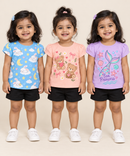 Baby Girls All Over Printed Cotton T-Shirt Multi Colour | Age 3 to 24 Months (Pack of 3 Pieces)