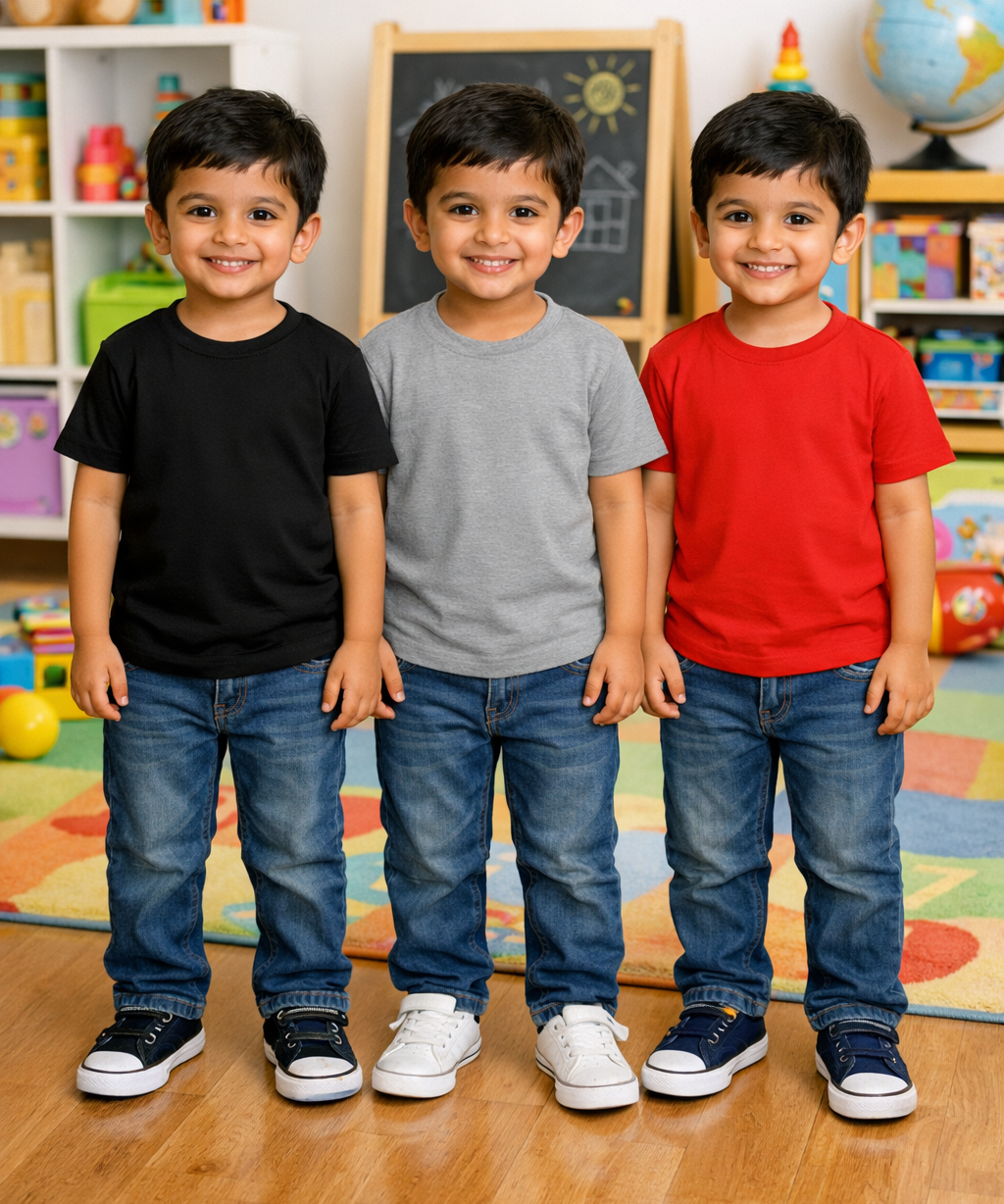 Kids Cotton Boys Tshirt Plain Multi Color | Age 0 to 6 Years (Pack of 3 Pieces)