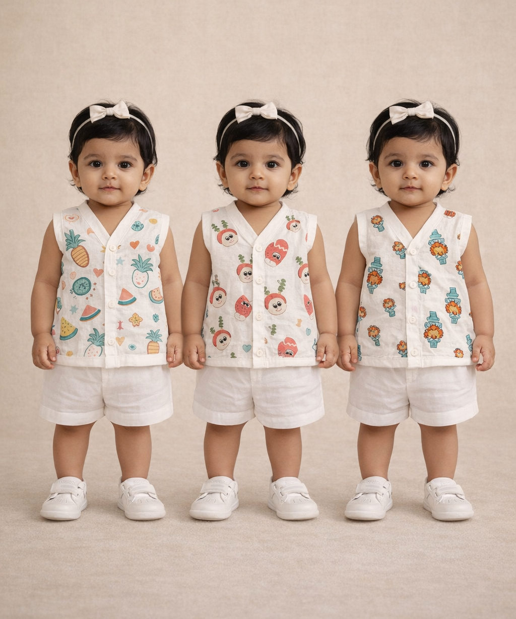 Baby Girls Sleeveless Muslin Cotton Printed Jebla Vest | 3–12 Months (Pack of 3)