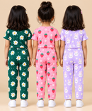 Girl Kids All Over Printed Tshirt and pant Co-ord Set | Age 6 Months to 4 Years (Pack of 3 Sets)