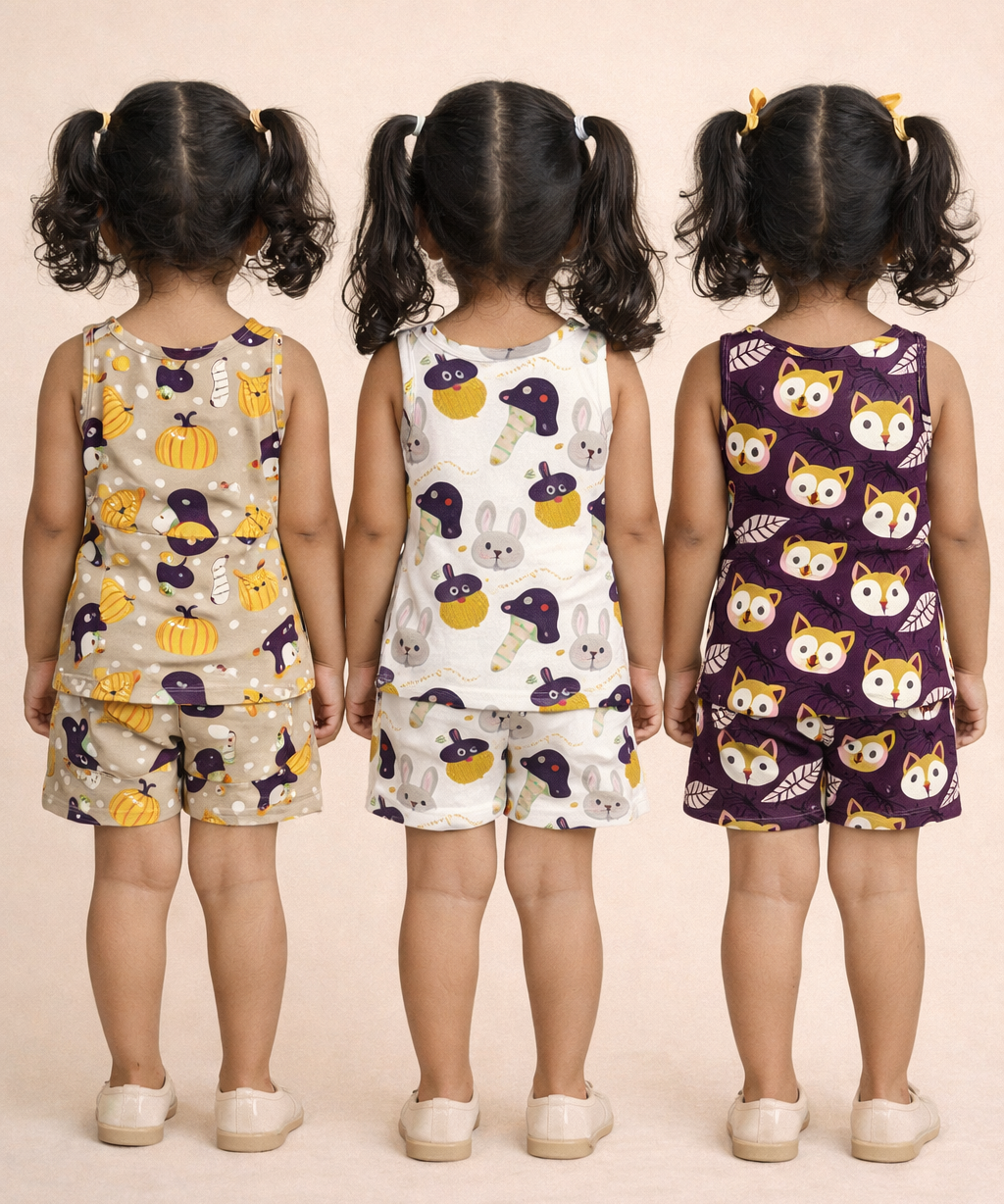 Girls Cotton Cartoon Printed Kids Sleeveless Set Combo | Age 0 to 3 Years | Sleeveless T-shirt & Shorts Co-ord Set (Pack of 3 Sets)