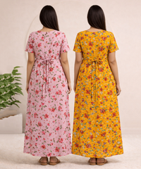 Maternity Feeding Maxi Dress | Nursing Friendly Nighty Style (Pack of 2 Pieces)