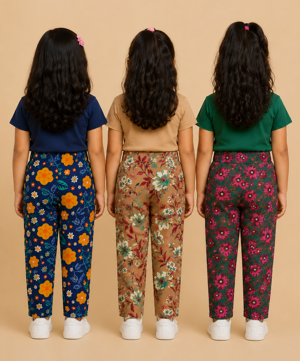 Pure Cotton Girls Printed Track Pant for Casual Night wear for Kids | Age 0 To 8 Years (Pack of 3)