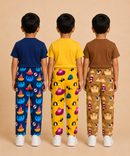 Pure Cotton Boys Printed Track Pant for Casual Night wear for Kids | Age 0 To 8 Years (Pack of 3)