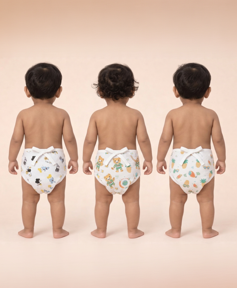 Baby Printed Cotton Nappy/Langot | Soft Muslin Fabric | 0–6 Months (Pack of 3 Pieces)