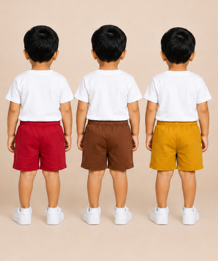 Pure Cotton Plain Shorts for Boys Kid with Elastic Age 3 Months to 4 Years (Pack of 3)