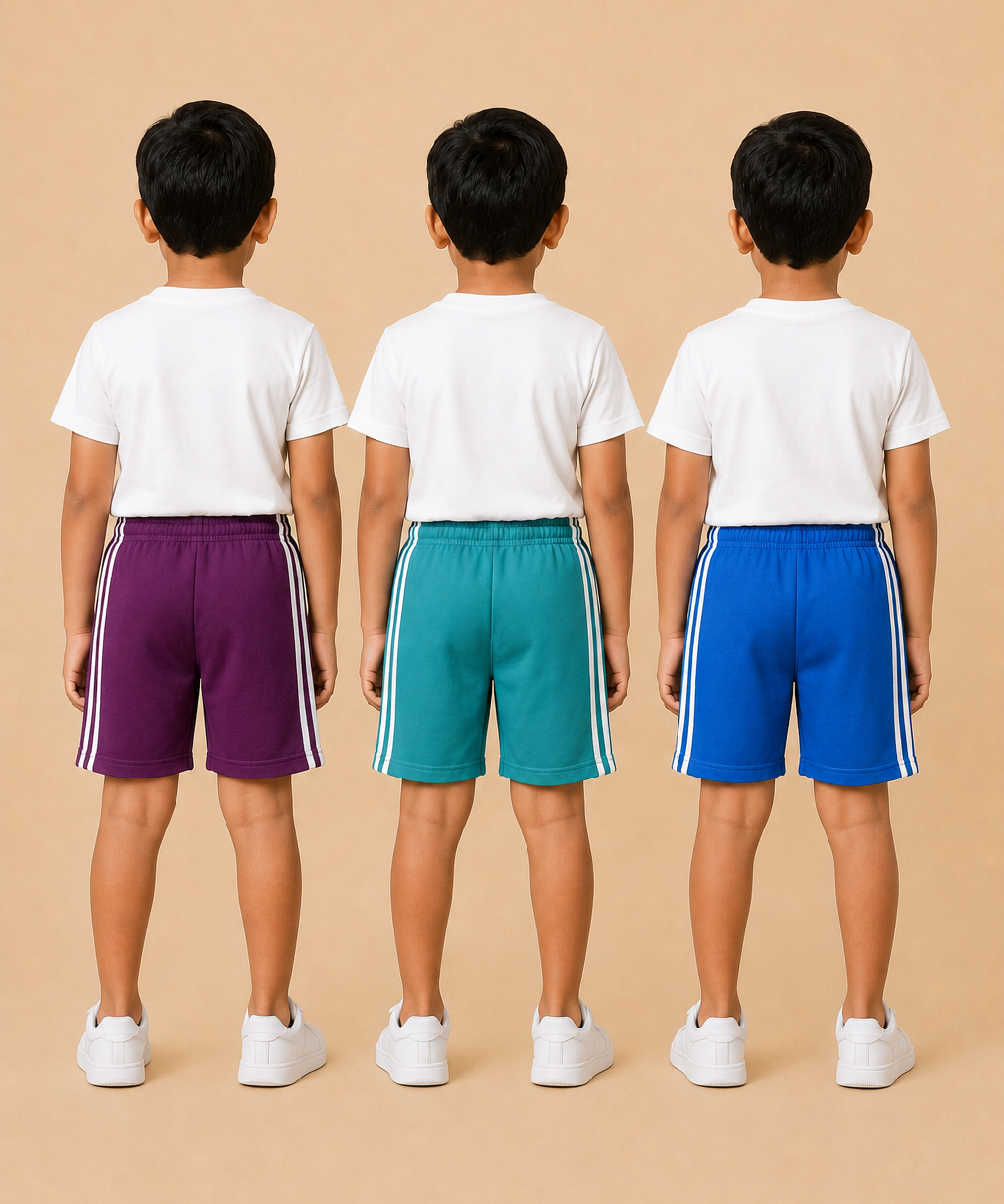 Kids Double Side Stripe Sports Shorts | Cotton Casual Shorts for Boys | Age 6-9 Years | Pack Of 3 Pieces Combo