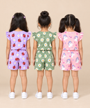 Girls All Over Printed | Flutter Sleeve Tshirt and Shorts Co-ord Set | Age 0 to 3 Years (Pack of 3 Sets)
