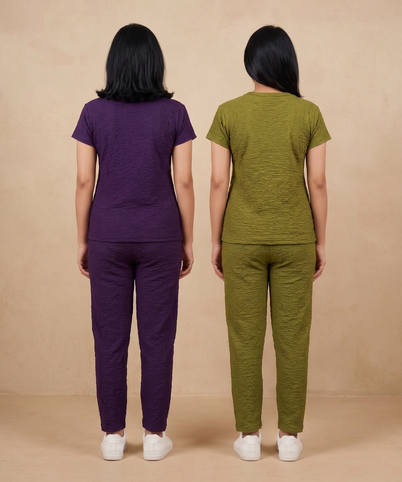 Women Textured Polyester Co-ord Set | Half Sleeve Top & Pants | Pack of 2 Set Combo