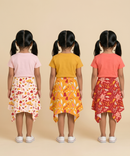 Cotton Fish Midi Floral Printed Skirt | Casual wear for Girl Kids Age 2 To 9 Years (Pack of 3)