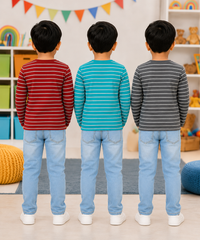 Kids Stripes Full Sleeve Cotton Tshirt | Age 0 to 3 Years (Pack of 3 Pieces)