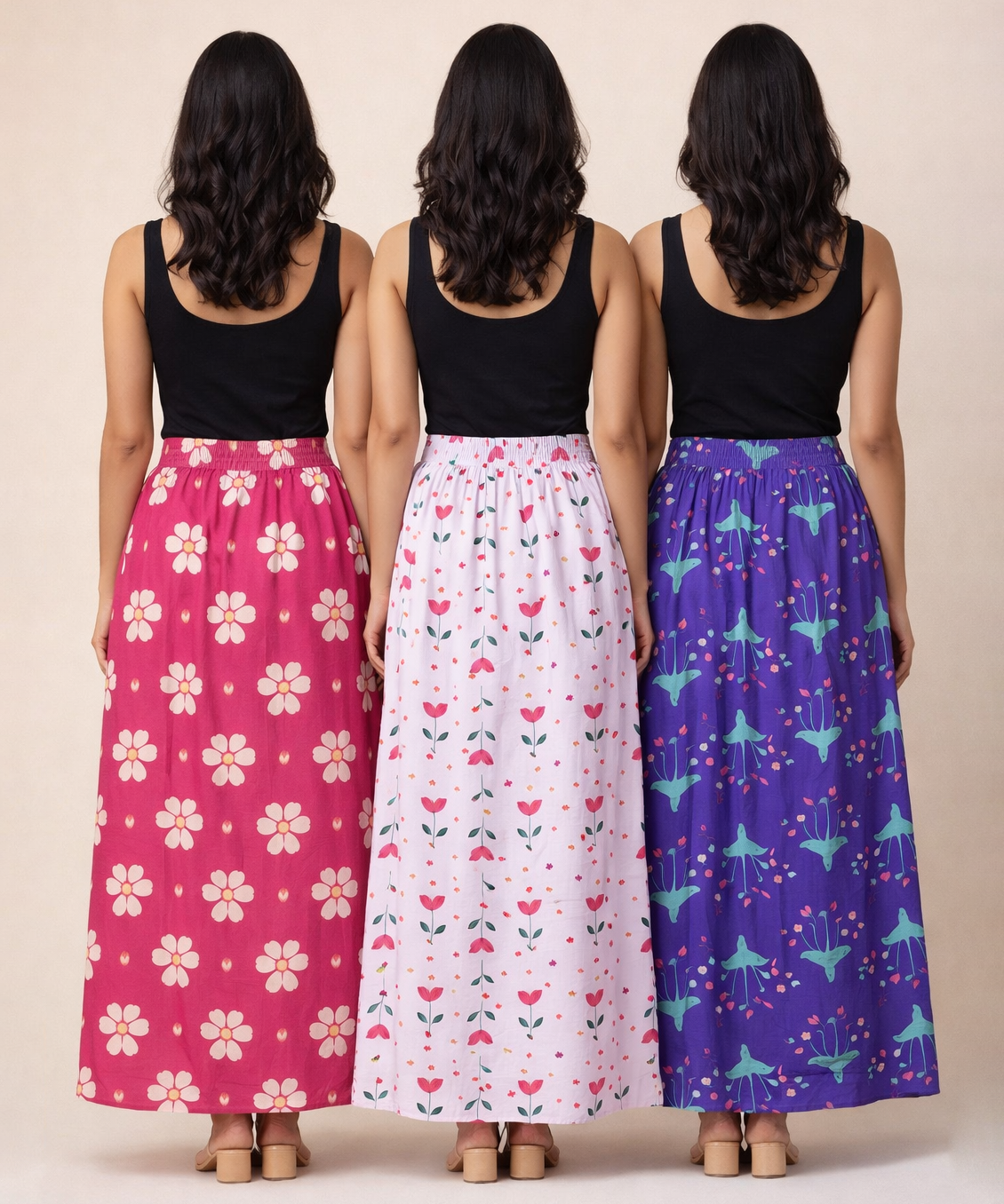 Rayon Floral Printed Skirt for Women Casual & Party Wear | Combo (Pack of 3)