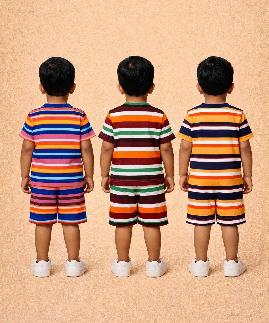 Boys Cotton Stripes Kids Co-ord Set Combo / Age 1-4 Years | T-shirt & Shorts (Combo Set Pack of 3)