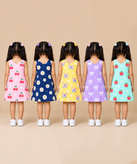 Girls 100% Cotton All Over Printed 2 To 5 Years Gown Dress/Frock Dress (Pack of 5)