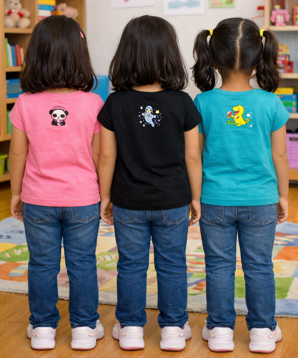 Cotton Short Sleeve Girls T-shirt Front Printed Multi Color | Age 4 to 9 Years (Pack of 3 Pieces)