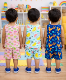 Boys Cotton Cartoon Printed Kids Sleeveless Set Combo | Age 0 to 3 Years | T-shirt & Shorts (Combo Set Pack of 3)