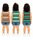 Cotton Stripes Girls Kids Sleeveless Tshirt (Pack of 3)
